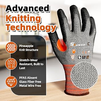 Schwer 12 Pairs Cut Resistant Work Gloves, Non-PFAS, CR3066 ANSI A4 Cut Proof Gloves PU Coated, Touch-Screen, Non Slip, Reinforced Thumb, Wire & Fiberglass Free, Working Gloves for Woodworking, L