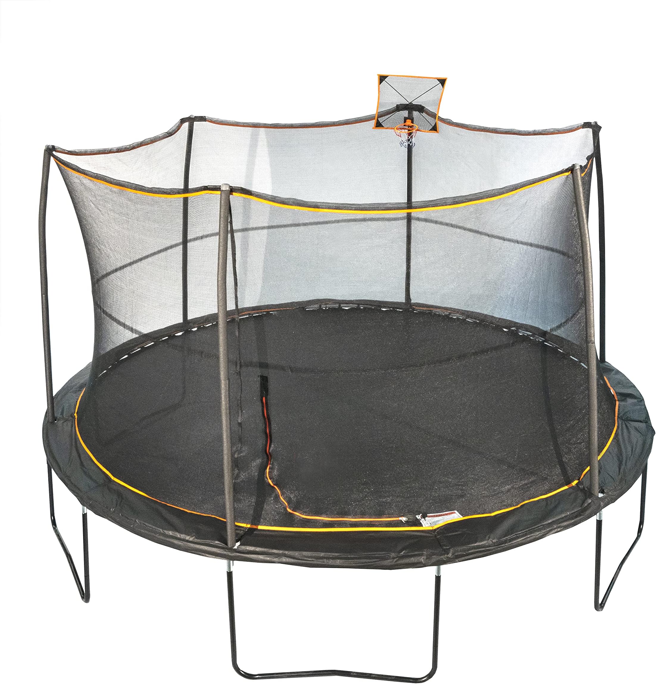 JumpKing14' Round Large Trampoline with Mesh Basketball Hoop, Enclosed Outdoor Bouncer with Secure Net, Heavy-Duty Spring System & Slam Dunk Action for Kids, Adults, Family Fun & Active Playtime