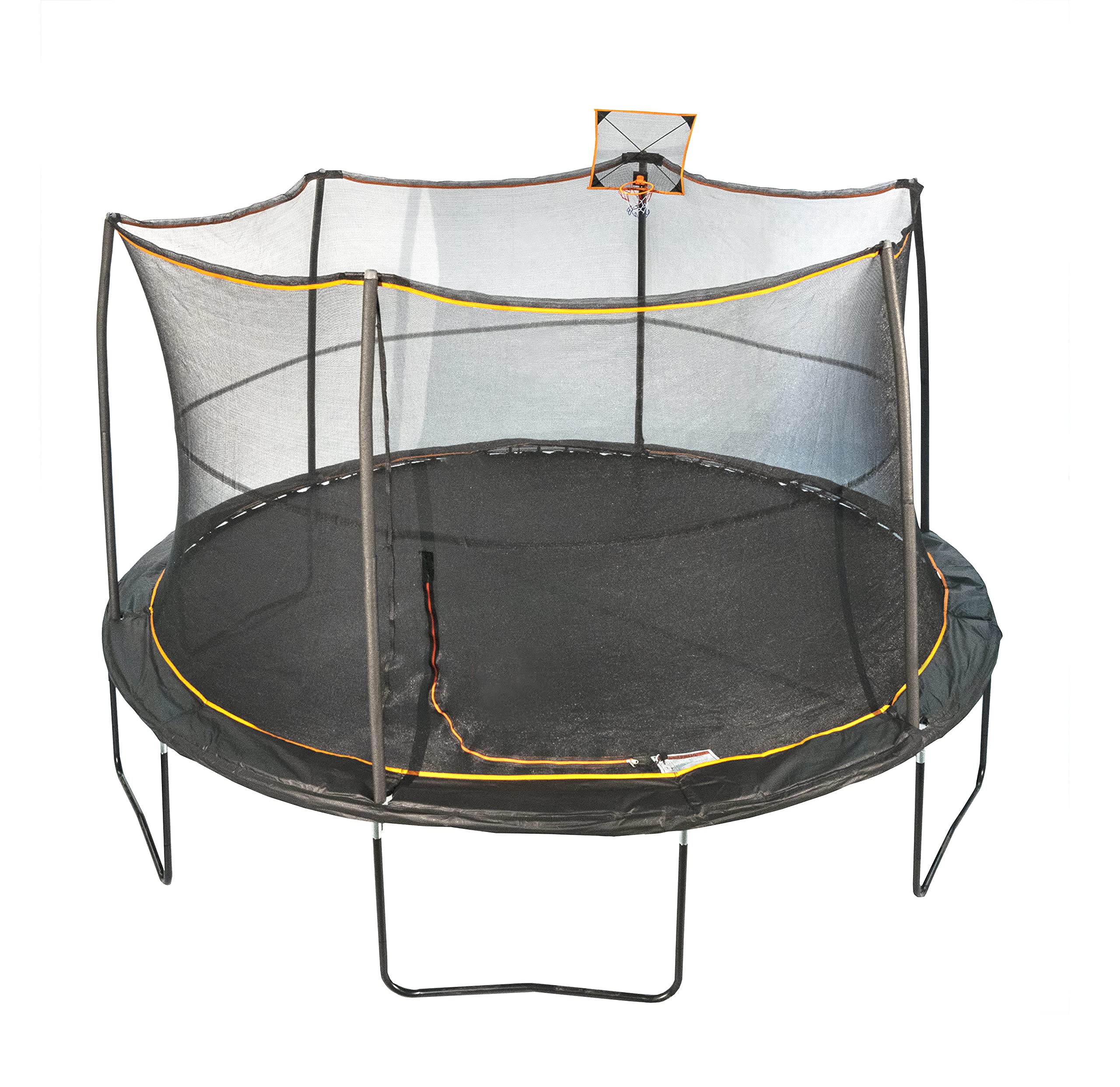 JumpKing14' Round Large Trampoline with Mesh Basketball Hoop, Enclosed Outdoor Bouncer with Secure Net, Heavy-Duty Spring System & Slam Dunk Action for Kids, Adults, Family Fun & Active Playtime