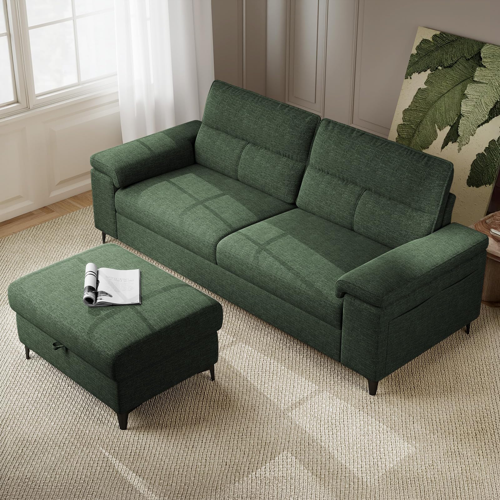 Upvilla 88.97" L Shaped Sectional Couches for Living Room(Green)