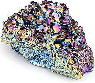 YATOJUZI Crystal Cluster Rainbow Titanium Coated Mineral Geode Healing Crystals Druzy and Raw Rock Stones Reiki Energy Gemstones for Meditation Divination Collection 1PCS