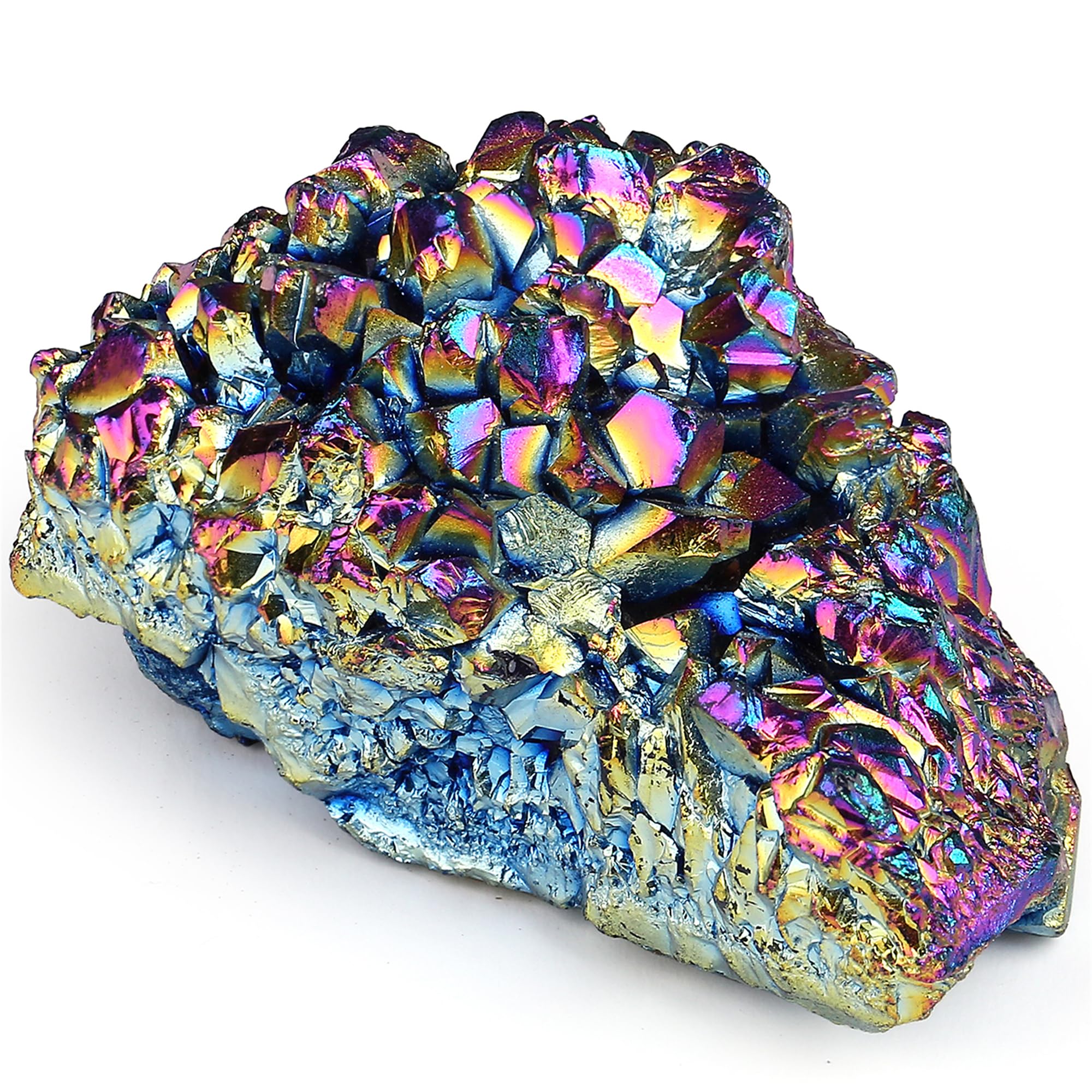 YATOJUZI Crystal Cluster Rainbow Titanium Coated Mineral Geode Healing Crystals Druzy and Raw Rock Stones Reiki Energy Gemstones for Meditation Divination Collection 1PCS