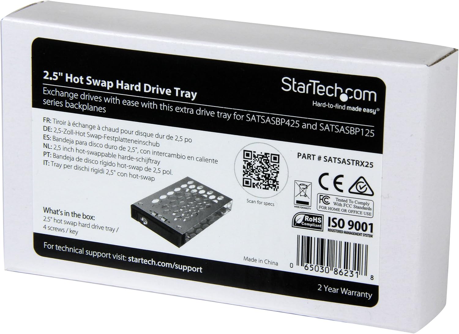 StarTech.com 2.5" Hot Swap Hard Drive Tray - Extra SSD/HDD Drive Tray for One-Bay and Four-Bay Backplanes (SATSASBP125 / SATSASBP425)