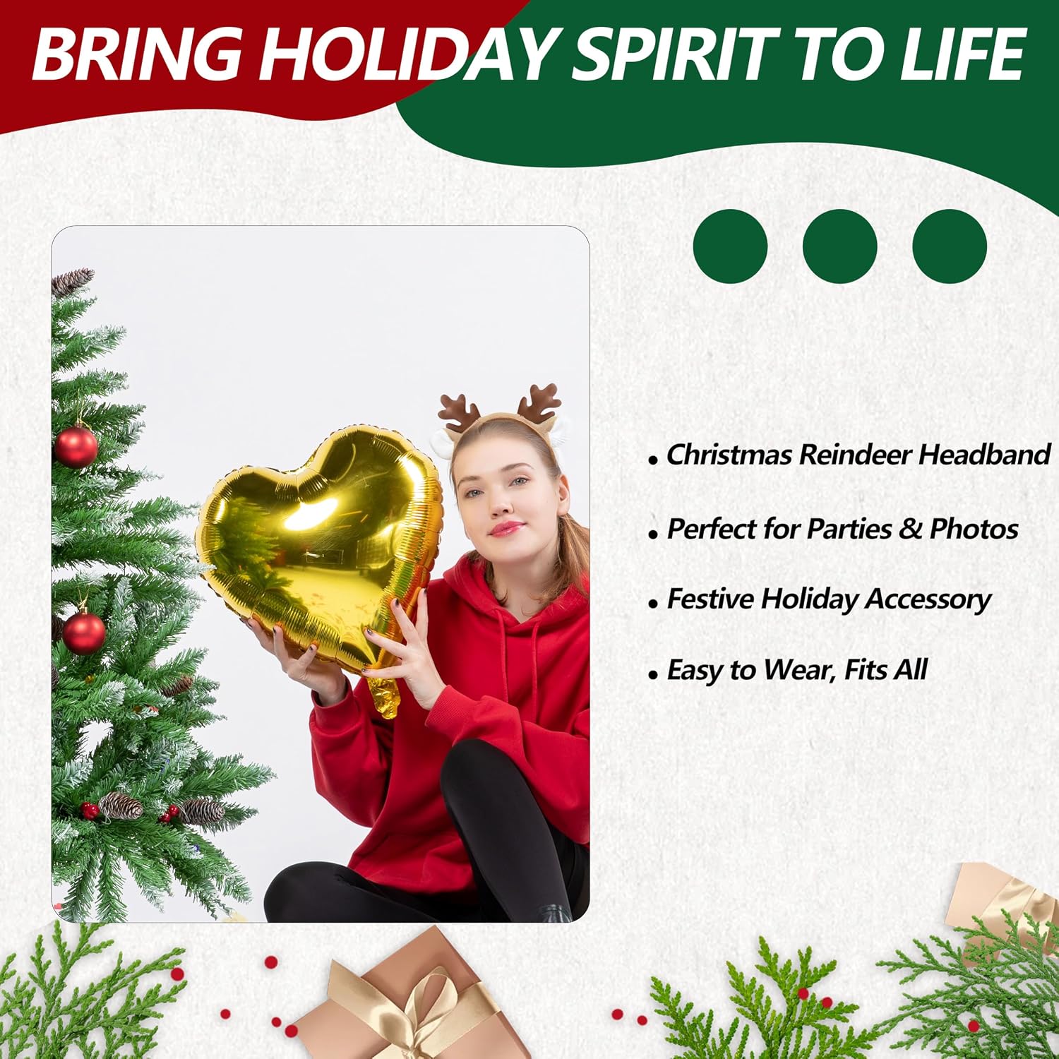 Reindeer Antler Headband, Plush Deer Ears and Antlers Costume Hairband Cosplay Accessories for Christmas, Halloween, Birthday Parties, Dress-Up, and Holiday Events for Kids and Adults