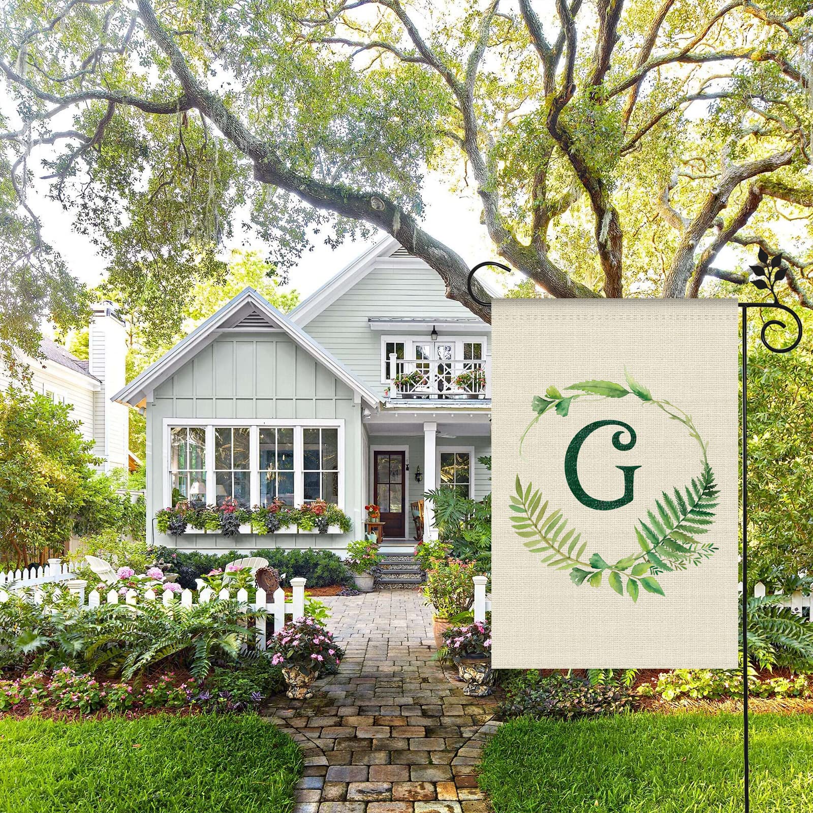 Monogramm Gartenflagge – Blumenmuster, 30,5 X 45,7 Cm, Doppelseitig, Mit Buchstabe G