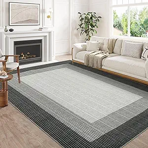GarveeHome Area Rugs 10x13 Living Room Rug, Modern Bordered Machine Washable Carpet Large Carpet Soft Bedroom Non Slip Stain Resistant Neutral Solid Border 10x13 Area Rug for Farmhouse Grey