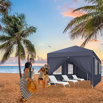 JOIEYOU 3x6m Partyzelt aus Polyester Plane Garten Pavillon mit Fenster, Sichtschutz Seitenwände & Erdhaken Outdoor Festzelt Sonnenschutz Gartenlauben für Garten Camping Markt (Anthrazit)