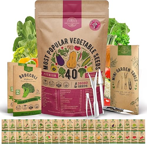 Organo Republic Paquete de variedad de 40 semillas de vegetales  26000 semillas autóctonas sin OMG para plantar verduras y frutas a granel en