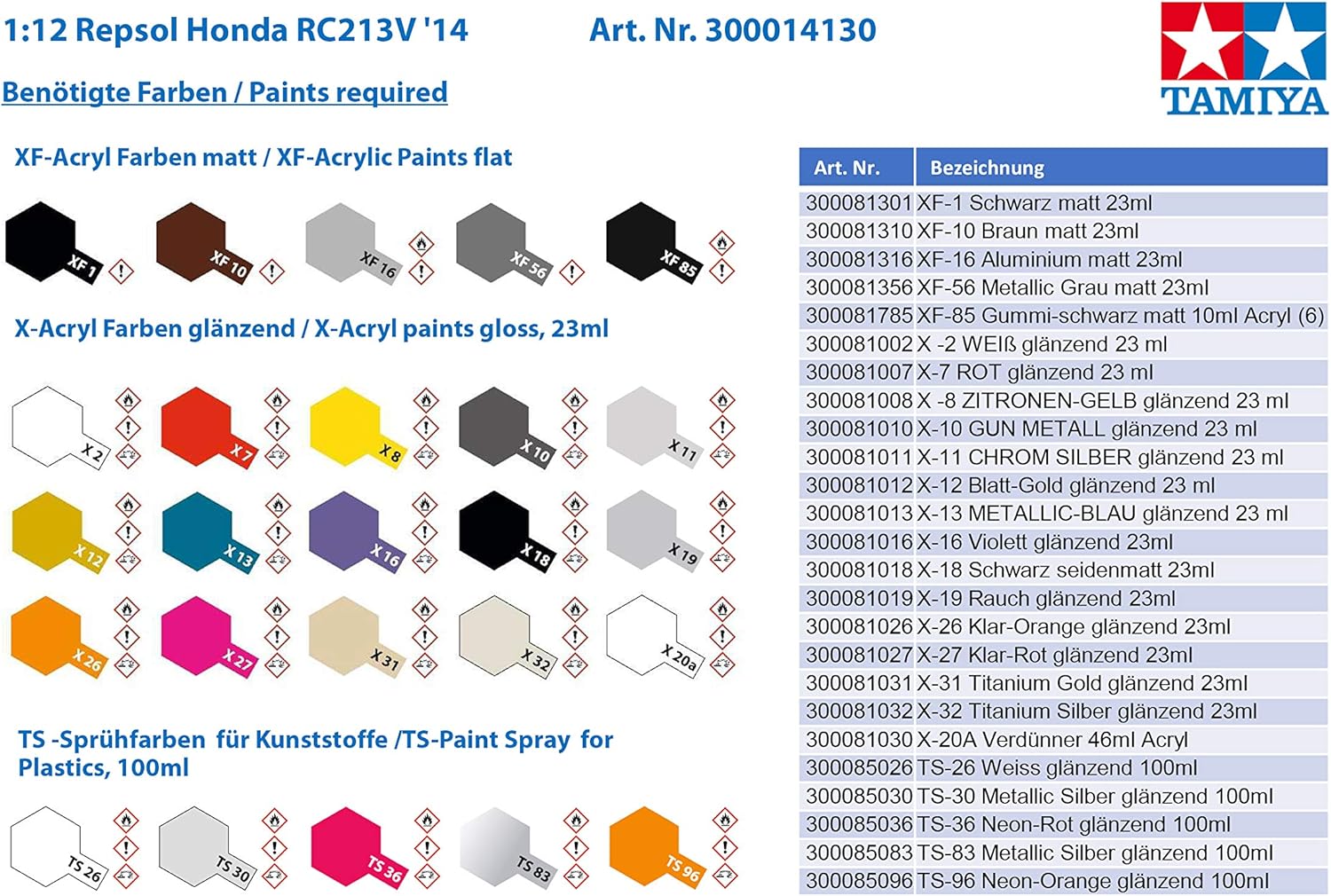 Tamiya 14130 1/12 Repsol Honda RC213V '14 Motorcycle Plastic Model Kit
