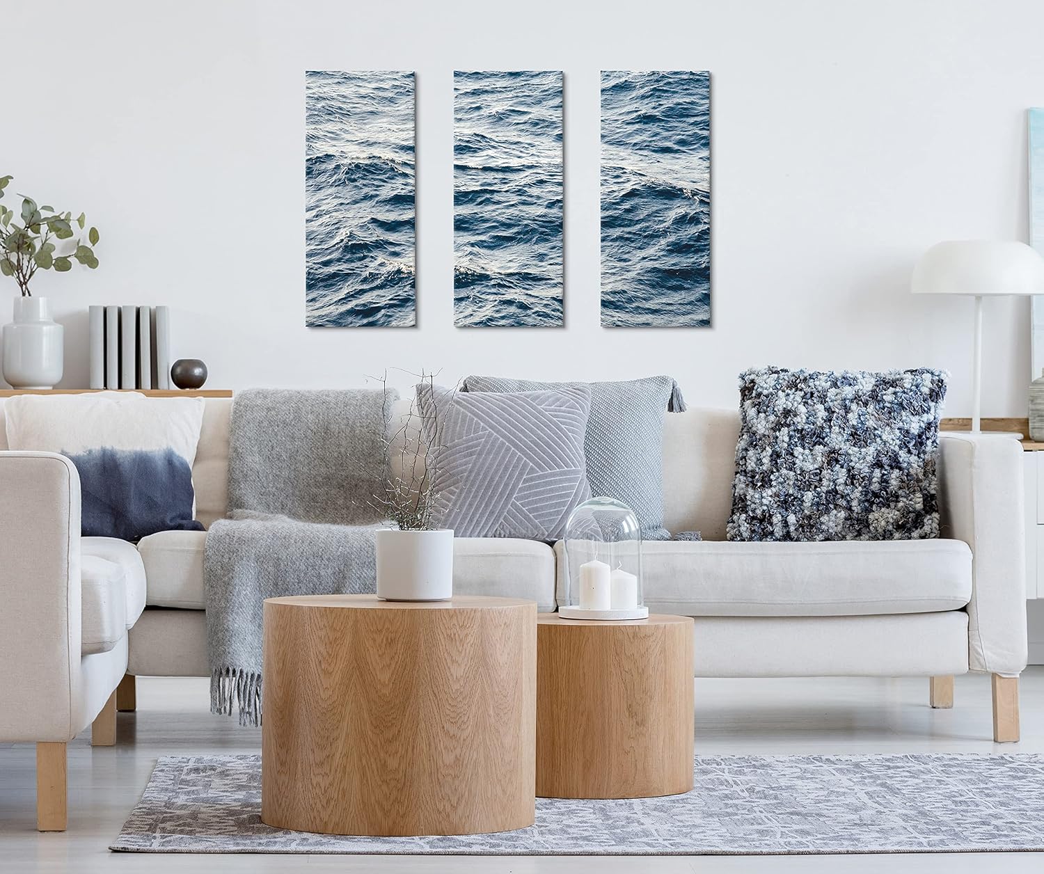 Set of 3 Coastal Ocean Waves Canvas Wall Art