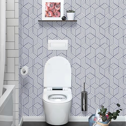 Miniatura 7 de Wenmer - Papel tapiz con estampado geométrico hexagonal para despegar y pegar, autoadhesivo, papel pintado de vinilo para estantes y cajones, rollo