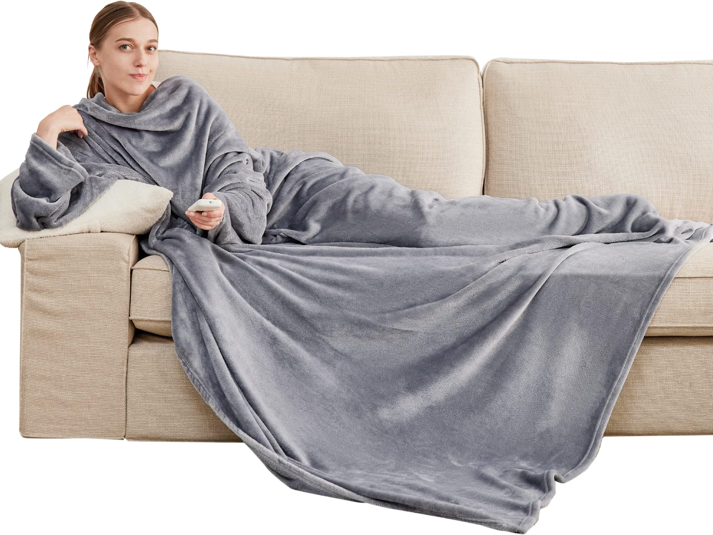 Bedsure Plaid à Manche Femme - Plaid Couverture avec Manches Polaire