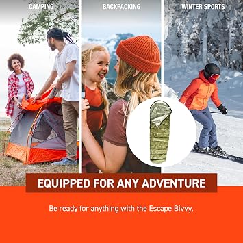 SOL Escape Bivvy with Hood - Emergency Preparedness Blanket - Reflects Up to 70% Body Heat - Outdoor Survival Bivvy - Water Resistant - Durable & Breathable - Winter Camping Supplies - Green