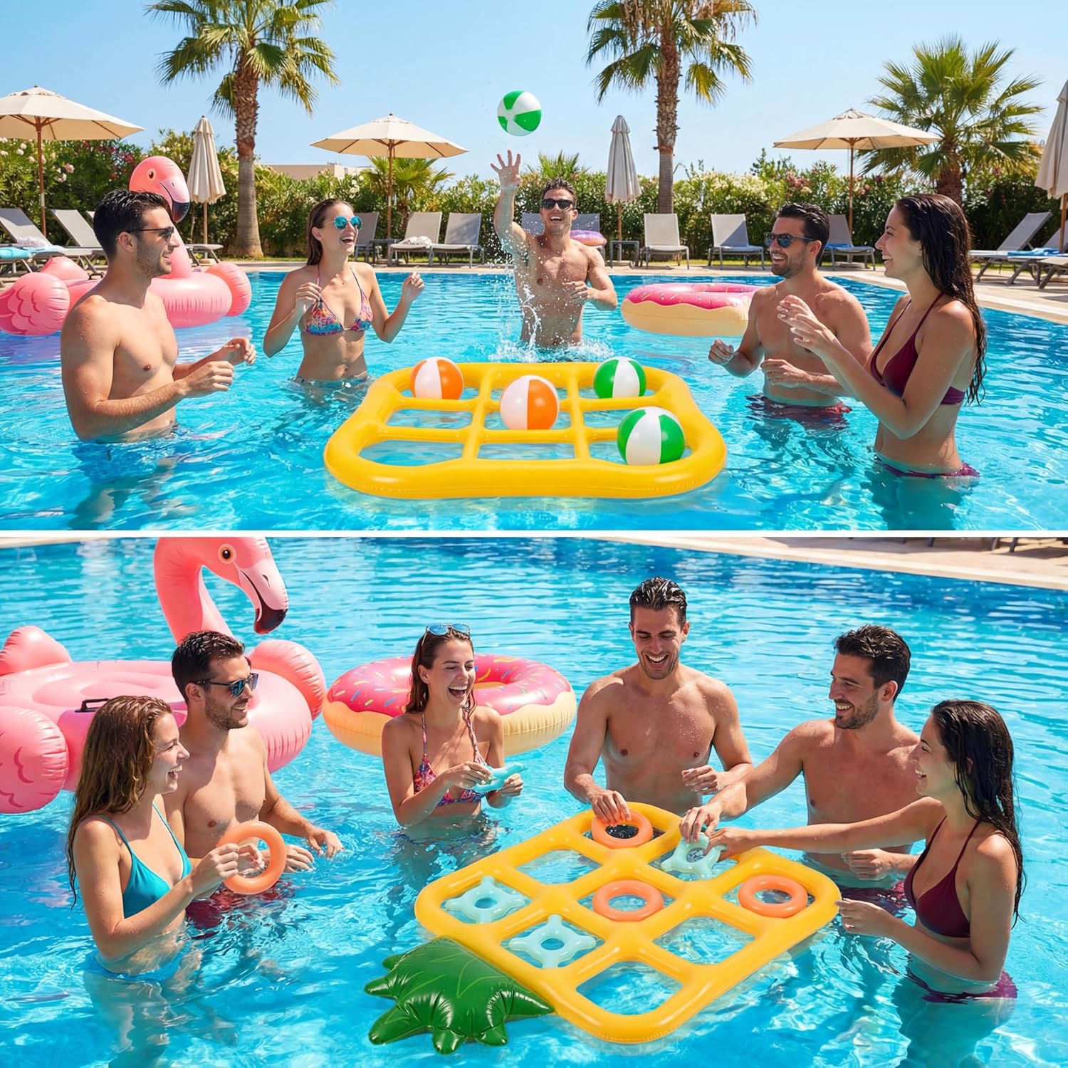 Pool Activities Set of 2 Pack Tic-tac-Toe Inflatable Pool Floating with 10 Balls and 10 Inflatable Rings Water Floats Summer Activity for Adults Outdoor Swimming Party Decoration Supplies