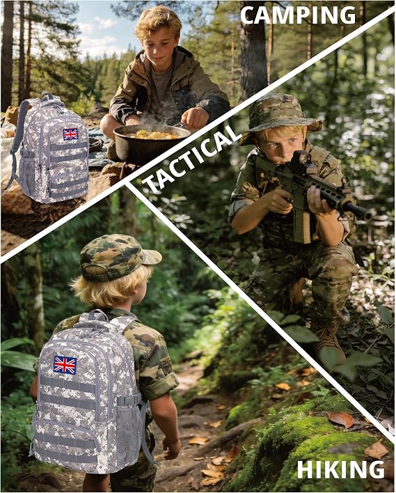 30L Tactical Camo Backpack for Boys 900D Military Schoolbag with 4 Pockets