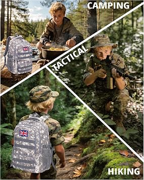 30L Tactical Camo Backpack for Boys 900D Military Schoolbag with 4 Pockets