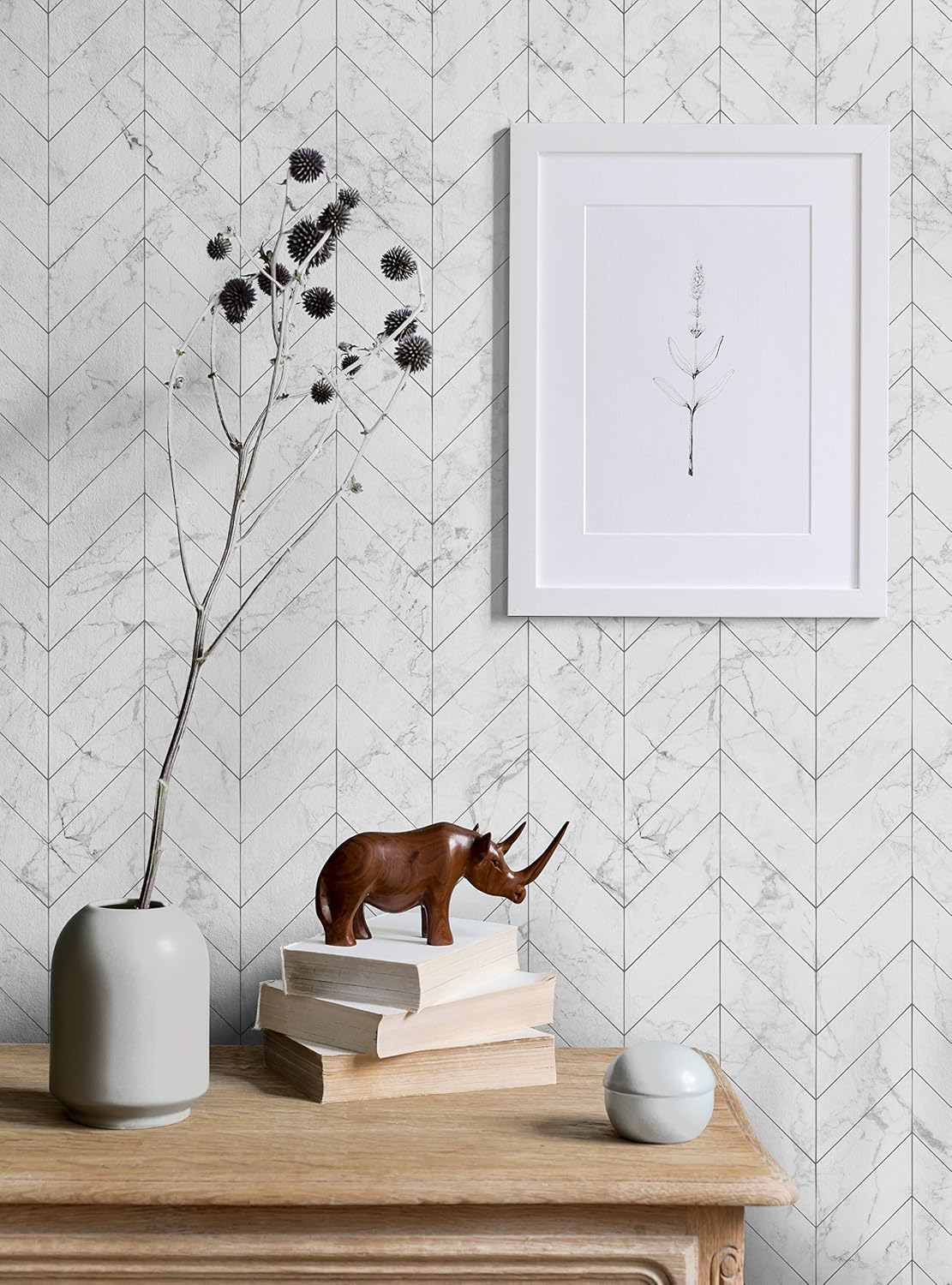 Simple Shapes Chevron Marble Wallpaper- Peel and Stick (6 Sheet Pack - 2ft x 9ft, Grey)