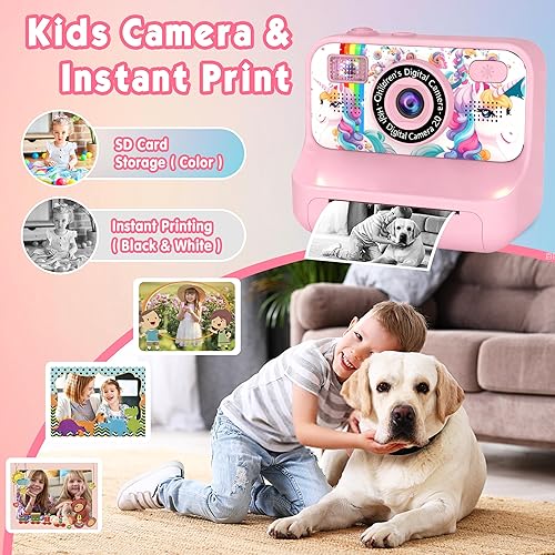 Miniatura 4 de Cámara para niños, Cámara de impresión instantánea mejorada, Cámara digital selfie dual delantera y trasera con videos de 1080P, juguete de viaje