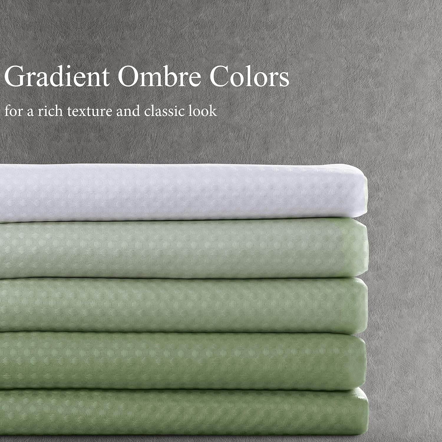 Sage Green Textured Fabric Shower Curtain Set, Polyester Ombre Curtains for Bathroom, Water Repellent Shower Curtain with 12 Hooks,Machine Washable (72 x 84 inch, Sage Green)