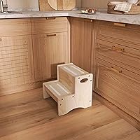 Vista 9 de Dream On Me Little Steps Taburete en color natural – Taburete sólido de madera de pino de Nueva Zelanda para niños con rieles de seguridad y base