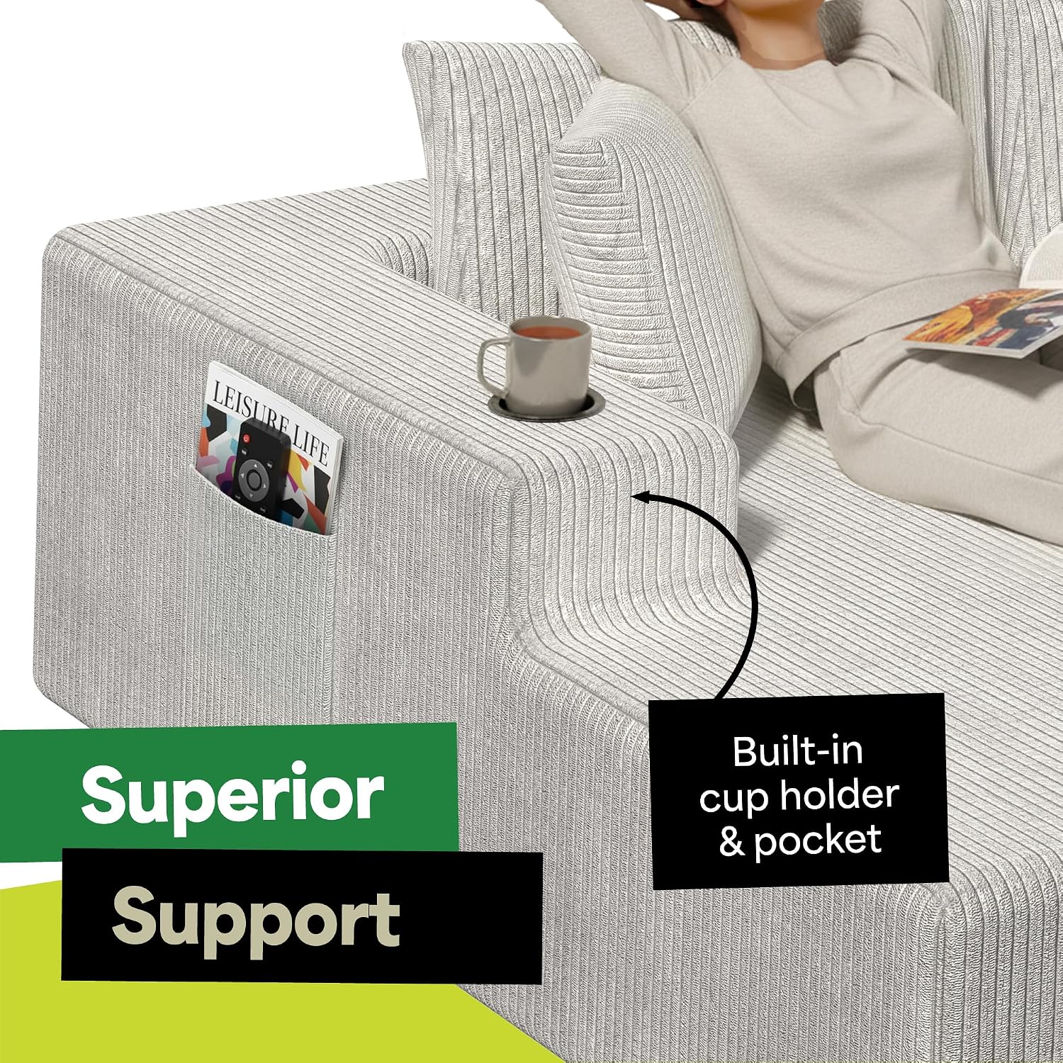 EconoHome Cloud Sectional Sofa - Plush L-Shaped Couch Durable & Easy Assembly