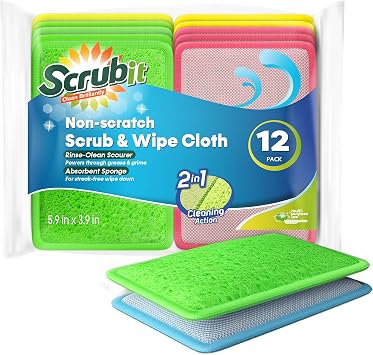 SCRUBIT - [12 Pack] Scrub and Wipe Cleaning Pads Dual Sided Scouring Pad and Dish Sponge -Reusable Kitchen Sponge for Pots, Pans Utensils & Non-Stick Cookware - Assorted Color Dishwashing sponges