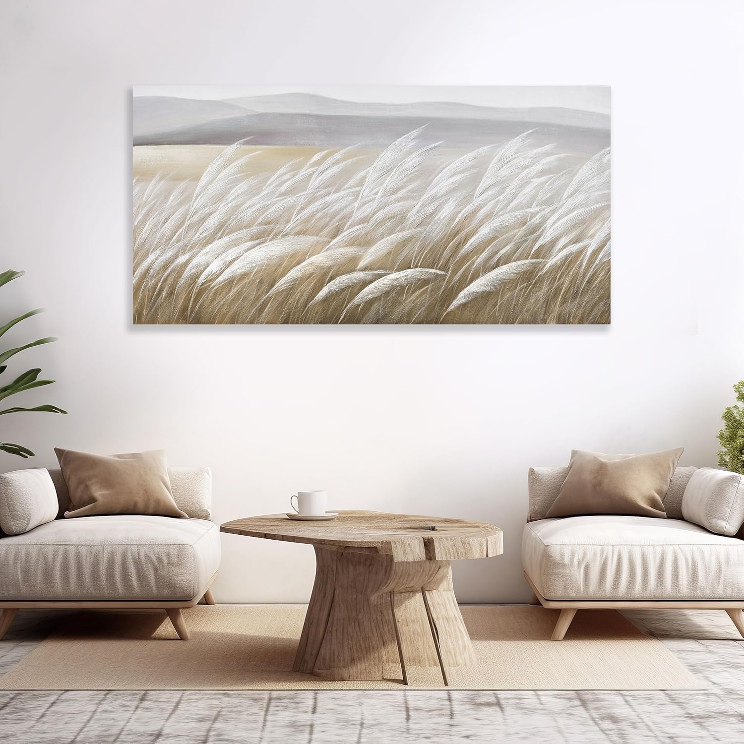 Wall Art Plant Home Decor Reed Canvas Art Wall Decor Nature Picture Wall Decor Framed Artwork for Living Room Bedroom Kitchen 24"x48"