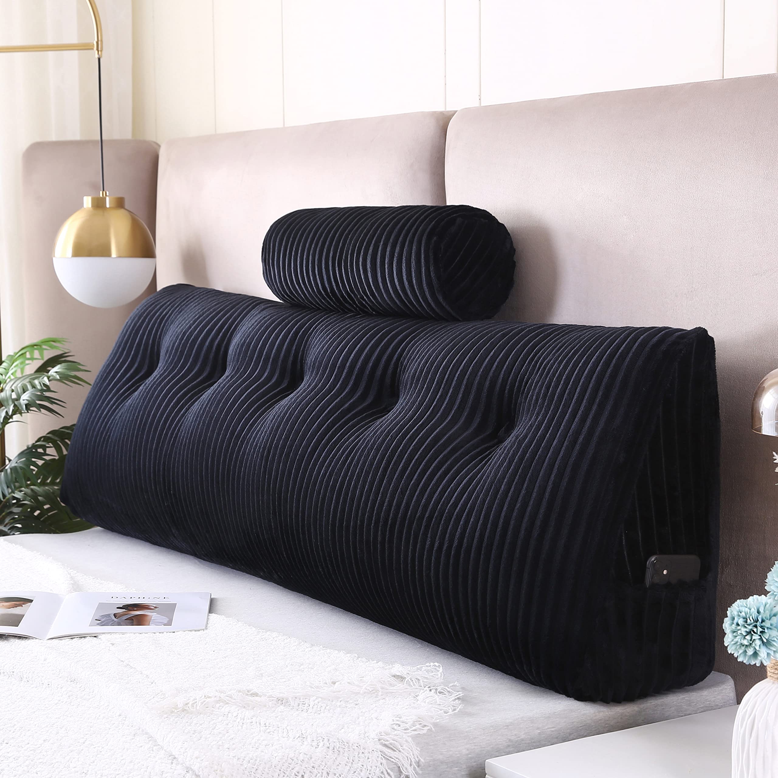 Wedge Headboard Pillows + Head Roll Pillow Bed Wedge Pillow for Headboard Large Bolster for Bed Rest Reading Pillows Backrest Pillows for Sitting in Bed