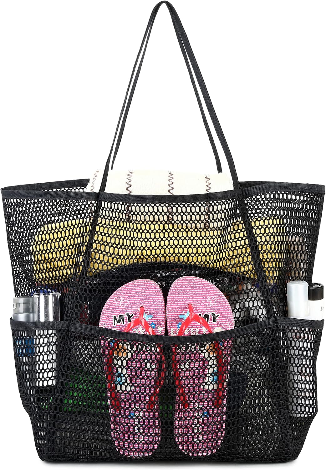 BTOOP Large Mesh Beach Tote Bag for Women with Multiple Pockets Toys Towels for Family Travel Waterproof Pool Bag