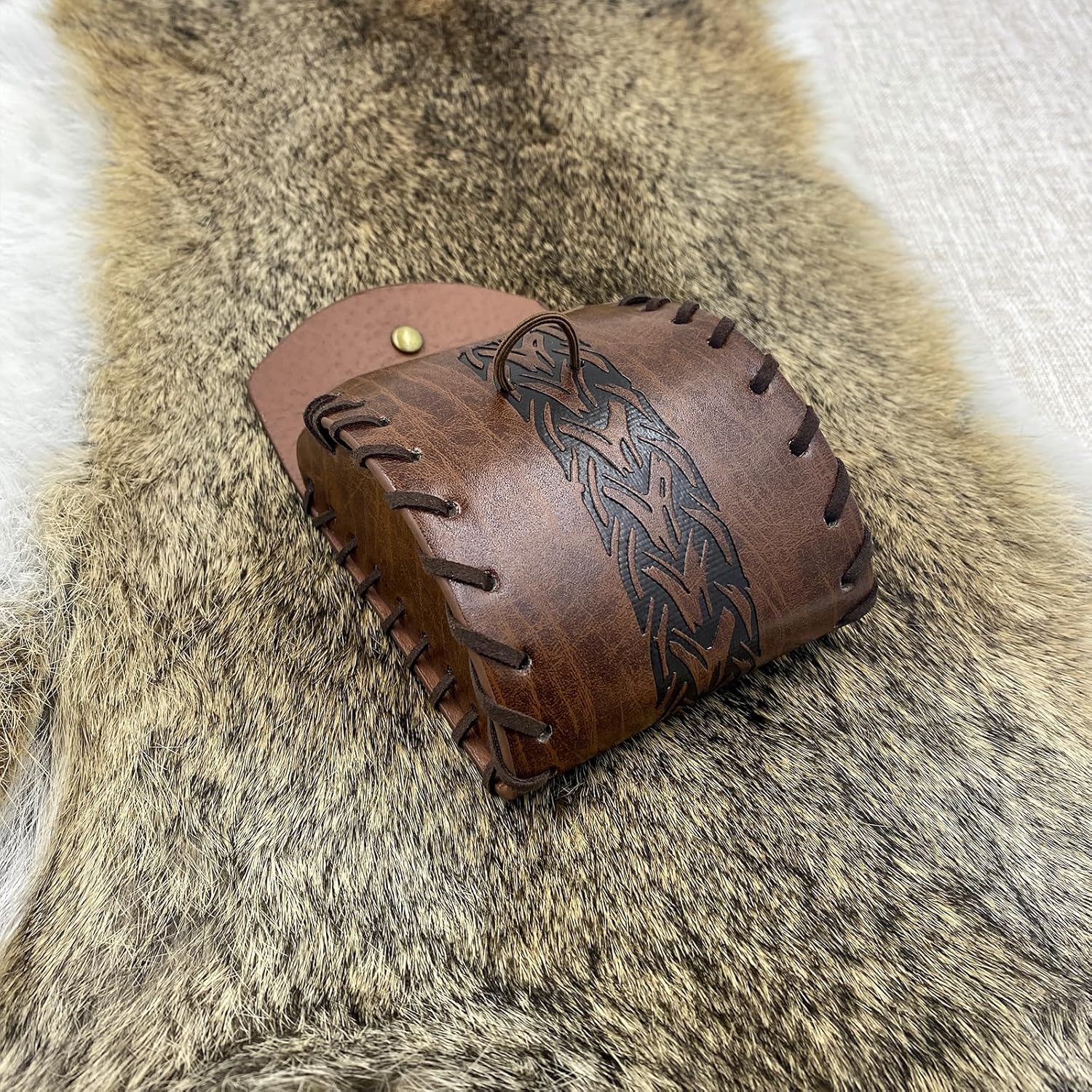 2 PCs Medieval Faux Leather Belt Bag, Renaissance Drawstring Pouch Dice Bag, Vintage Side Pack Coin Purse for LARP (Brown A) - Image 5