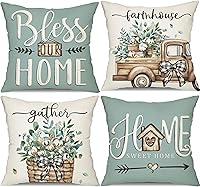 Vista 8 de DFXSZ Fundas de almohada de Pascua de 18 x 18 pulgadas, juego de 4 fundas de almohada de poliéster con diseño de hojas de eucalipto de conejo