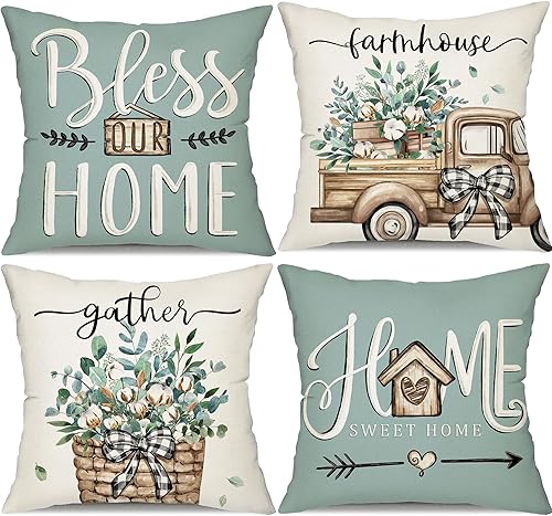 Miniatura 8 de DFXSZ Juego de 4 fundas de almohada de granja de 18 x 18 pulgadas, decoración de tulipanes para camión, cesta de tulipanes, fundas de almohada de