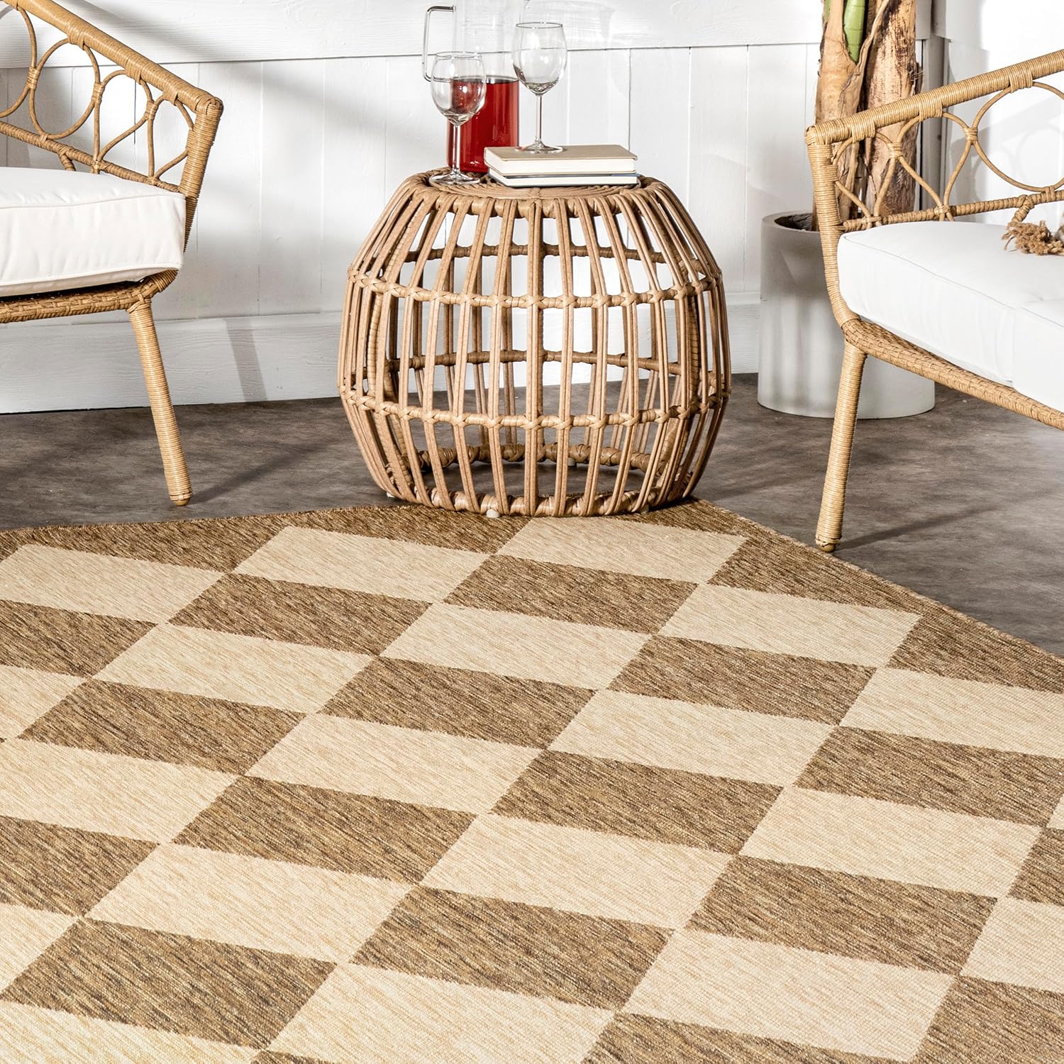 Nuloom Outdoor Performance Collection Sabina Brown/Ivory, 6'7" Square, Soft, High Traffic, Stain Resistant, Easy Clean, Durable Area Rug for Indoor/Outdoor Patio, Deck, Porch, Garden, Courtyard