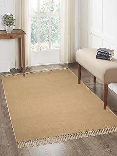 Saral Home DESH Cotton Jute Woven Strong Anti-Slip Carpet with Fringe. 90x150 cm
