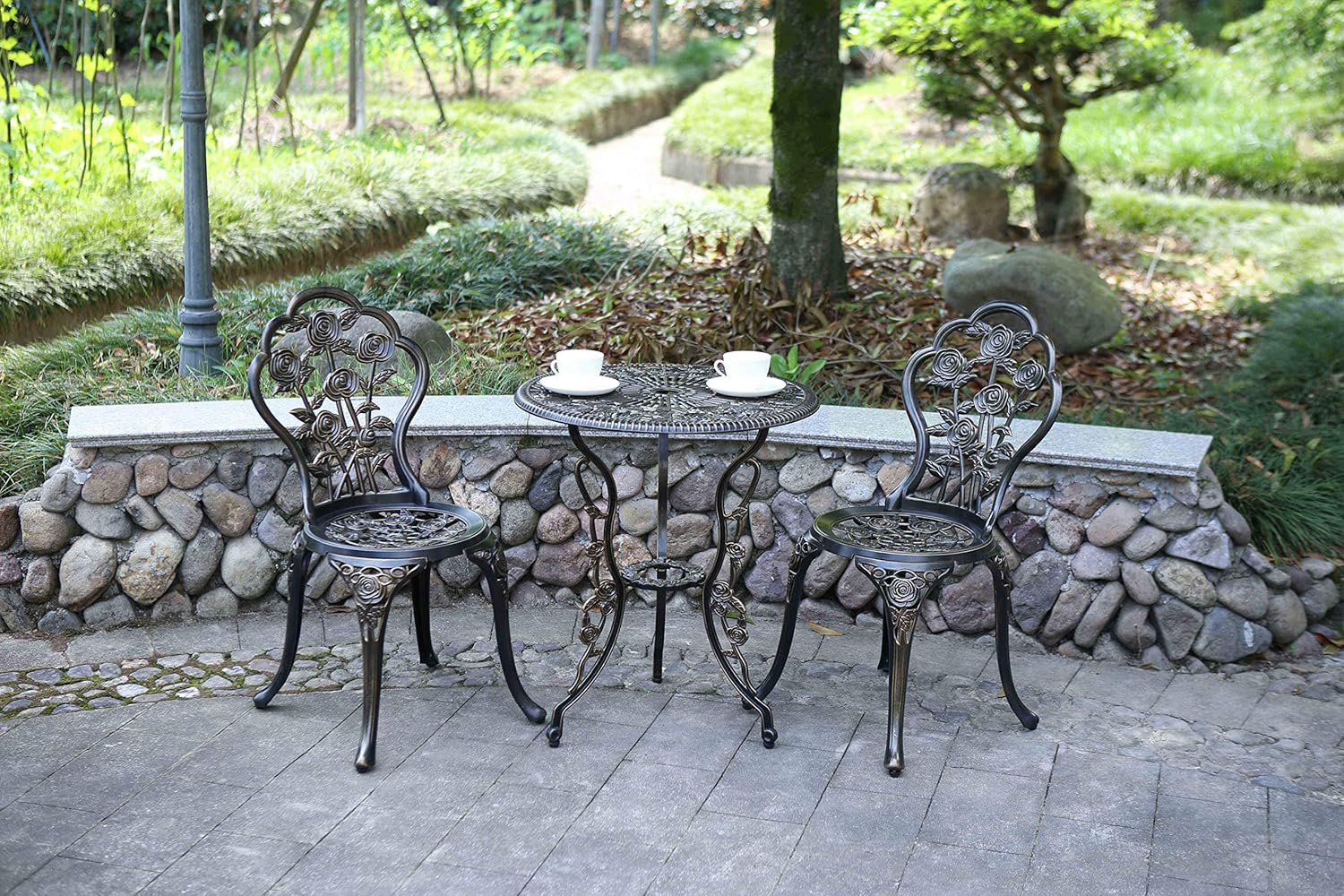 ATAZUA Patio Bistro Table Set,5 Piece Outdoor Patio Set Rust-Resistant Cast Aluminum Rose Design Outdoor Furniture Set (Copper) 1