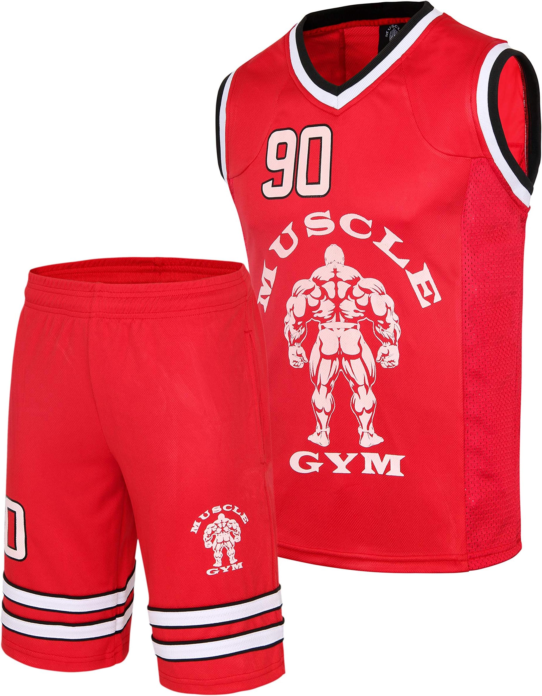 Mens NBA Basketball Style Shorts and Tank RETRO Basketball shorts Summer Jerseys Gym Wear Tank Tops Red Set