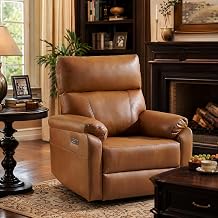 Power Recliner Chair with Adjustable Lumbar Support, Swivel Rocker Recliner with Overstuffed Armrests, Nursery Glider Recliner, Rocking Chair Nursery for Bedroom,USB&Type-C,Faux Leather Camel
