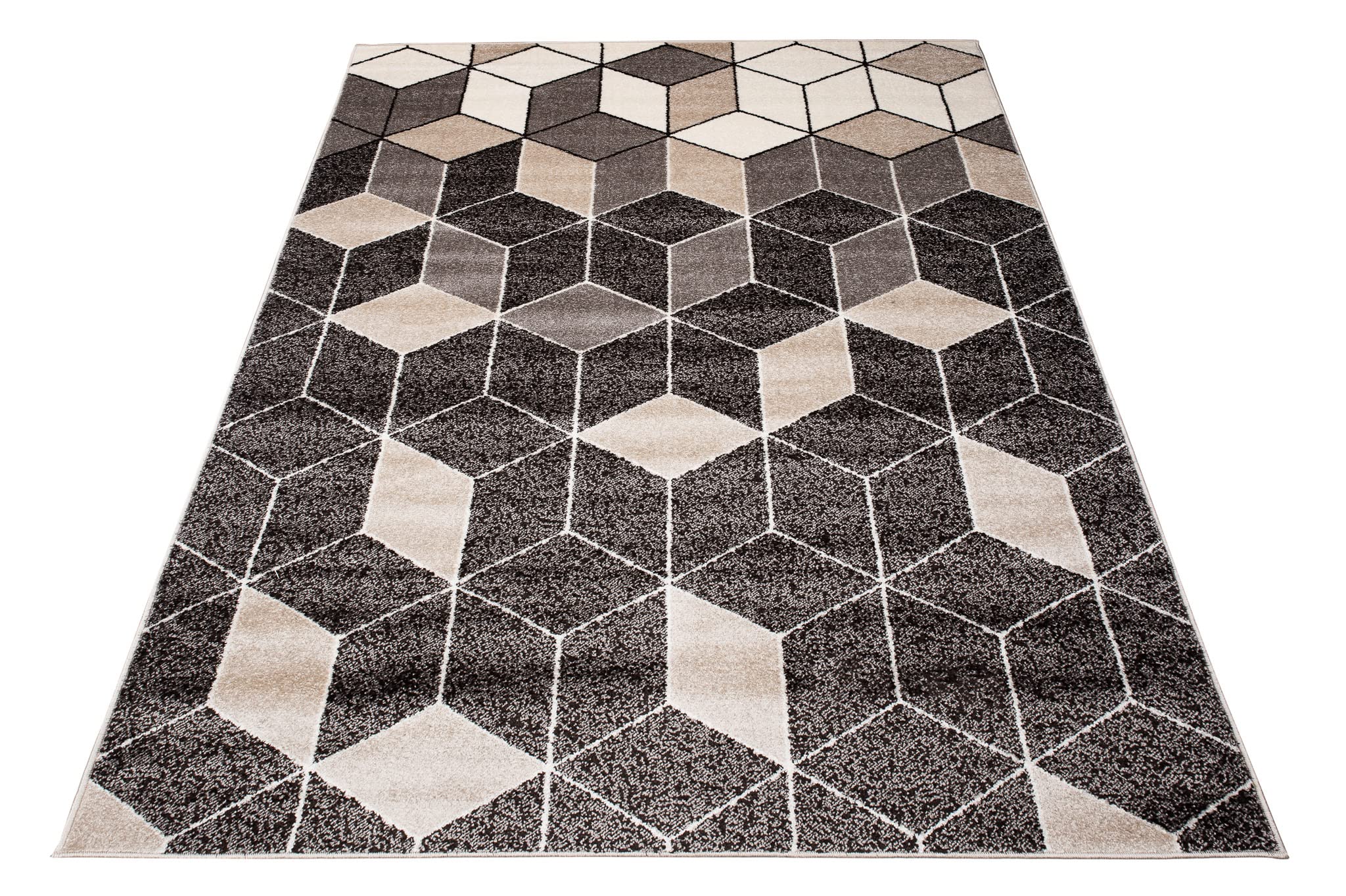 TAPISO Fiesta Dywan z krótkim włosiem, czarny, kremowy, szary, czarny, czworokątny, stożkowy, geometryczny, do sypialni, salonu, nowoczesny design, 180 x 260 cm