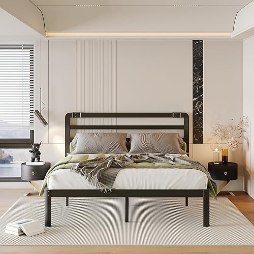 Miniatura 14 de ZIYOO Marco de cama de metal de tamaño matrimonial de 14 pulgadas, plataforma resistente con soporte de listones de acero, no necesita somier, fácil