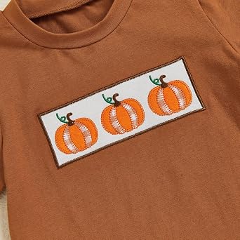 Toddler Boy Halloween Outfit Pumpkin Embroidery Short Sleeve Shirt Plaid Shorts Toddler Boy Halloween Clothes