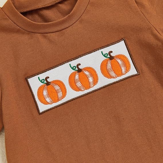 Toddler Boy Halloween Outfit Pumpkin Embroidery Short Sleeve Shirt Plaid Shorts Toddler Boy Halloween Clothes