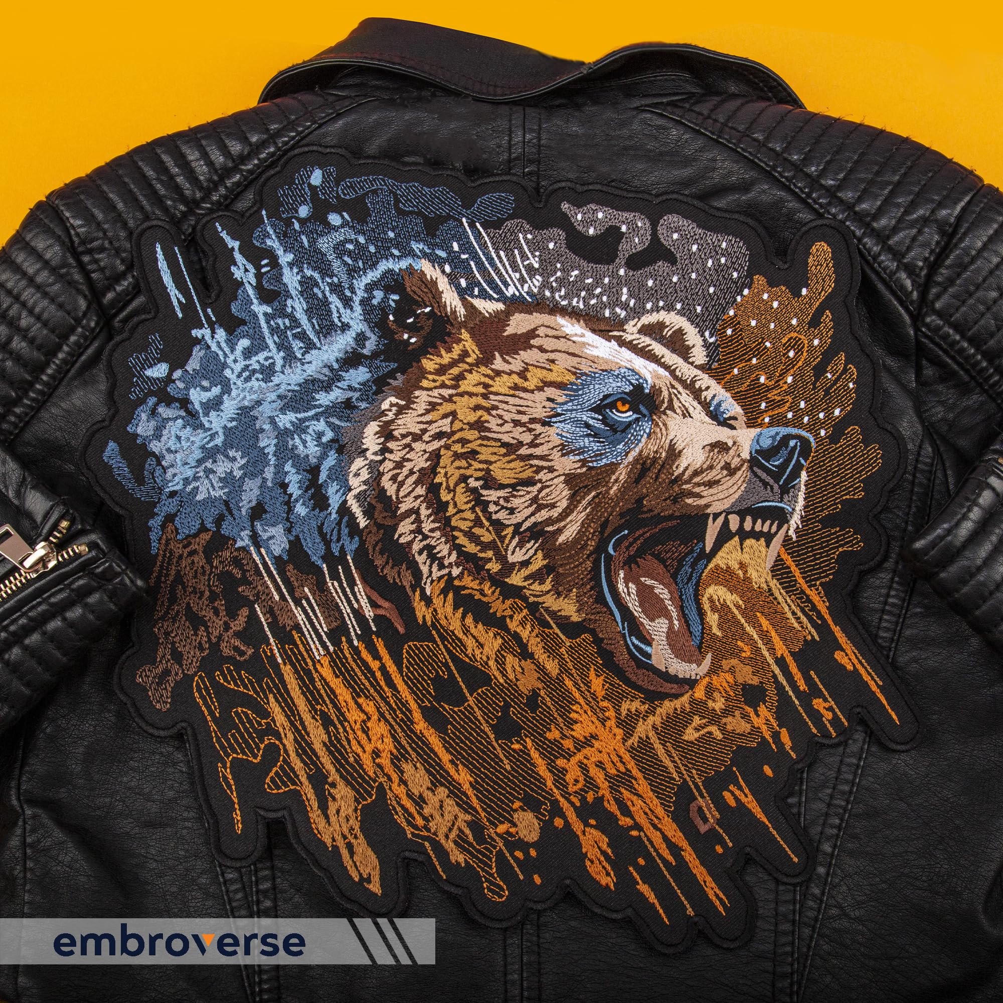 EMBROVERSE Parche de cabeza de oso feroz, bordado para planchar con diseño de bestia enojada salvaje, emblema de poder de espíritu motero, 13.3 x 11.8 pulgadas