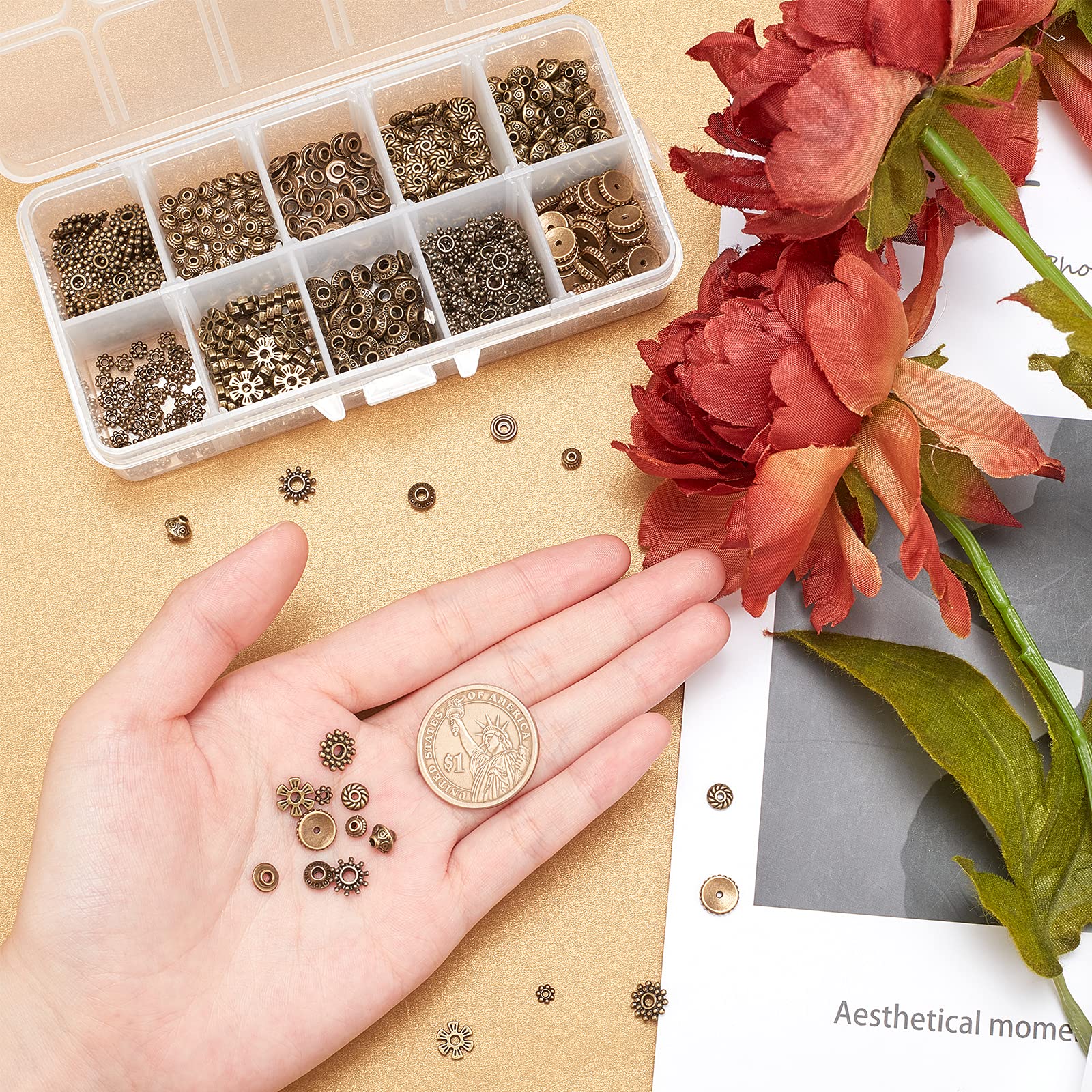 Distanziatore Biconico Rigato In Stile Tibetano Color Argento Da 0.6 Cm - 20 Pz - Distanziatori - Foto 3