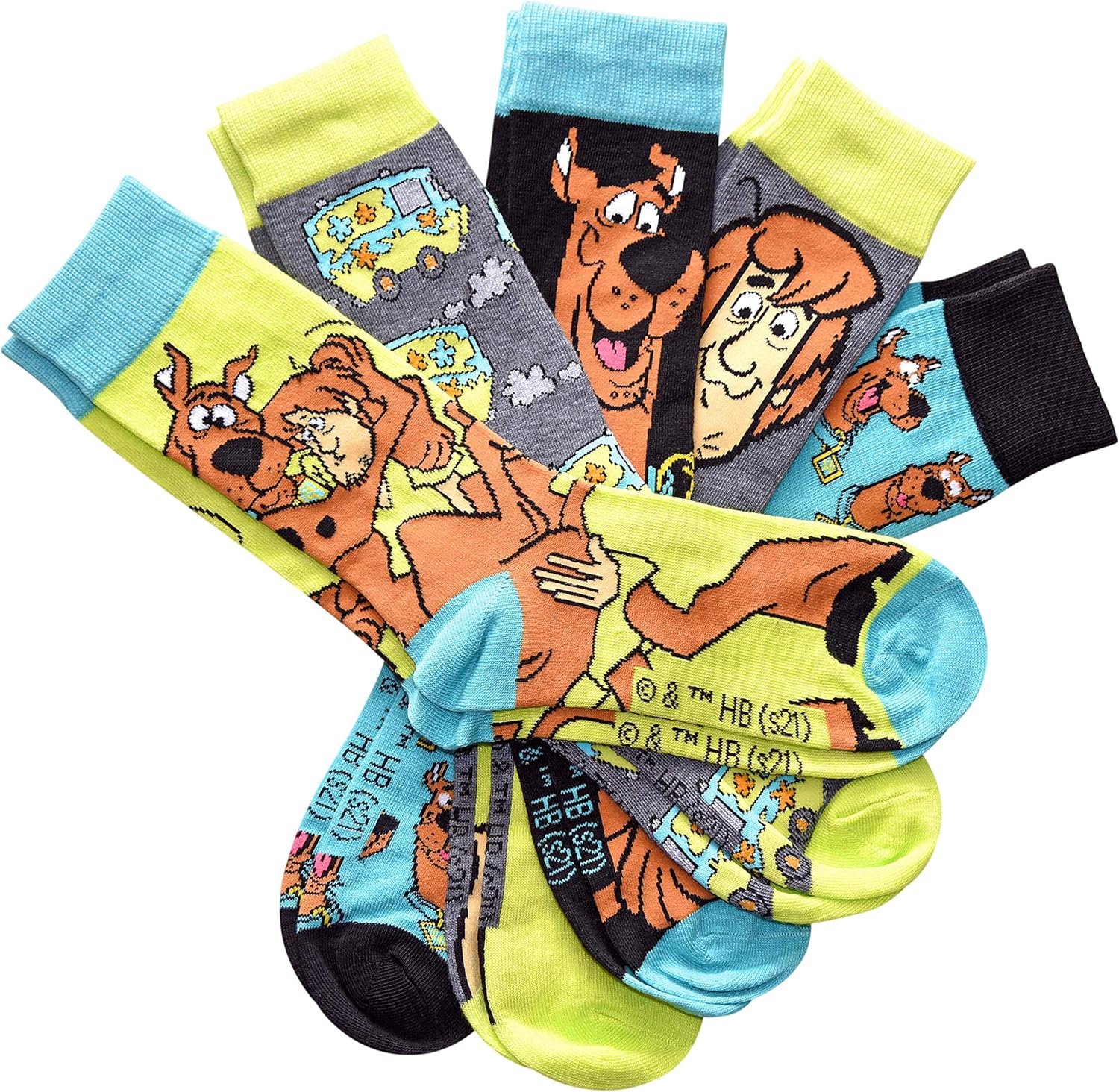 Hyp Scooby Doo Shaggy and The Mystery Machine Men's Crew Socks 5 Pair Pack - Image 2