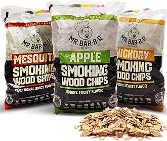 Wood Smoker Chips Bundle of 3 Flavors - Apple, Mesquite & Hickory Wood Chips by Mr. Bar-B-Q, Can be Used on Gas & Charcoal Grill, Variety of Flavors for Smokers, Grilling, BBQ, Camping(3 x 1.8 Lb Bag)