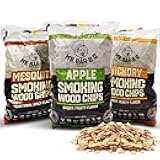 Wood Smoker Chips Bundle of 3 Flavors - Apple, Mesquite & Hickory Wood Chips by Mr. Bar-B-Q, Can be Used on Gas & Charcoal Grill, Variety of Flavors for Smokers, Grilling, BBQ, Camping(3 x 1.8 Lb Bag)