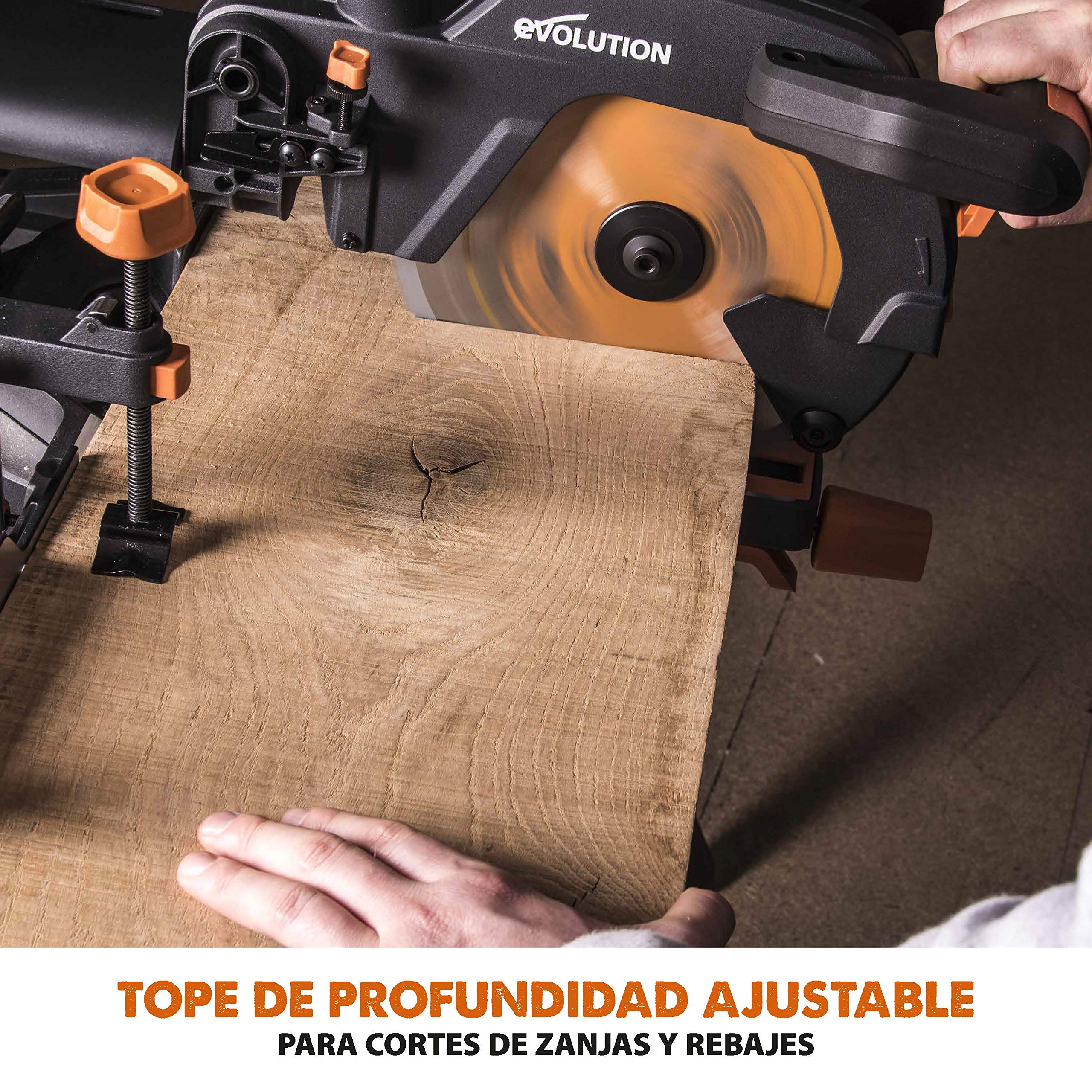Evolution Power Tools R255SMS Sierra ingletadora Deslizante multimaterial, con Paquete Plus, Corta acero dulce, aluminio, plástico, madera con clavos incrustados 230 V, 255 mm