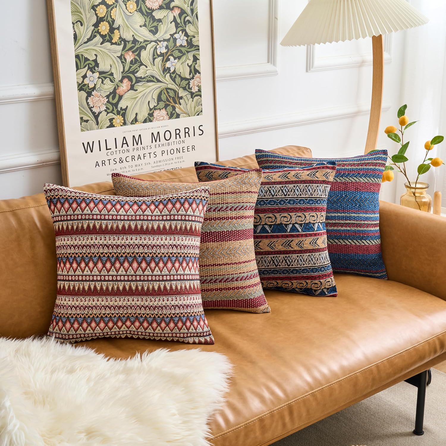 Couch Colorful Stripe Boho Throw Pillow Cover 18X18 Inch Set of 4 Farmhouse Decorative Vintage Pillow Cases Textured Cushion Pillows Covers for Sofa Living Room Bedroom Outdoor Patio Porch