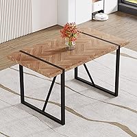 Vista 1 de Una mesa de comedor rectangular retro minimalista con una parte superior especialmente texturizada y patas de metal negro. Mesa de madera