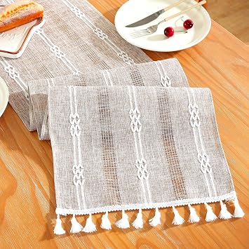 Farmhouse Table Runner, Rustic Cutout Table Runners with Tassels, for Indoor Outdoor Rectangle Dinning Tabletop Decoration-Light Coffee-13 x72, 4-6 Seats